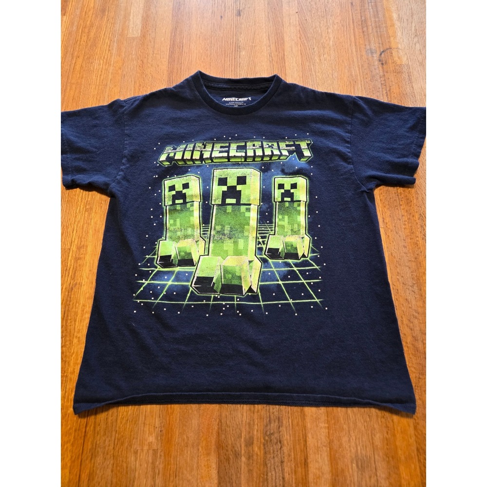 Minecraft Boys LG Navy Creeper Retro Gamers Video Game Pixel Graphic Tee Shirt